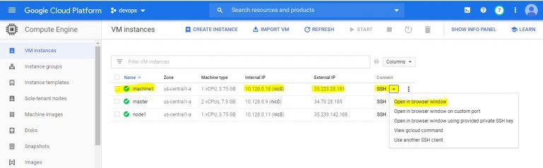 GCP Setup Open in Browser Window